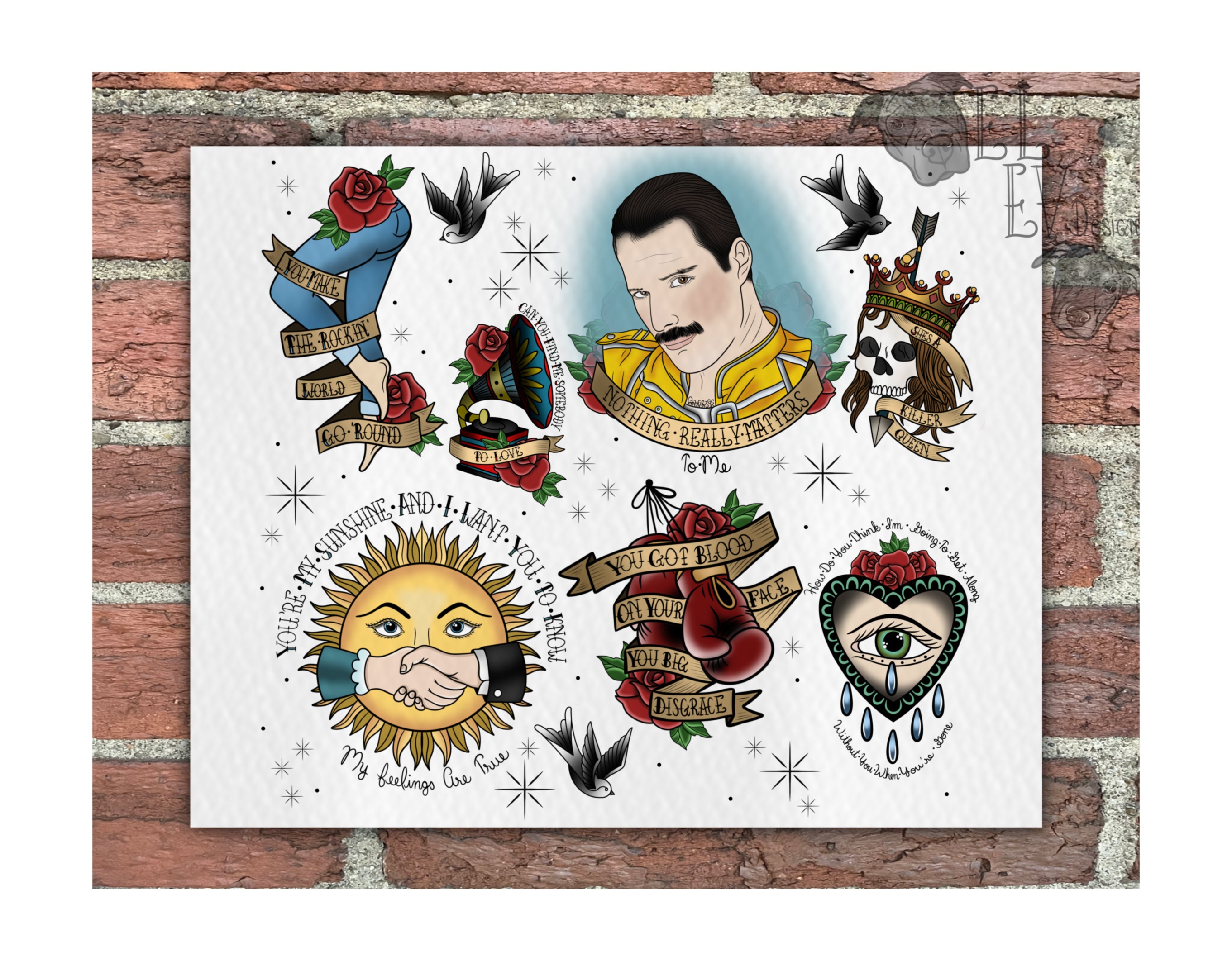 Queen Tattoo Flash Print, Unframed Prints, Neotraditional Queen Tattoo Flash Print, Unframed Prints, Neotraditional