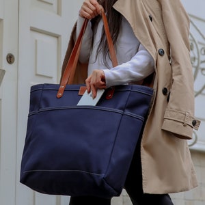 Joli sac fourre-tout en toile, sac à main en toile pour femme, sac en toile personnalisé, grand sac fourre-tout en toile, poignées en cuir, poches fourre-tout en toile