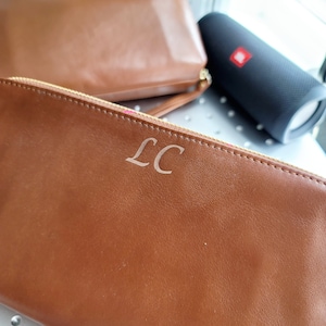 Personalized Makeup Bag For Bridesmaids and Bride Wonderful Gift, Monogrammed Leather Pouch, Leather Cosmetic Bag for Purses