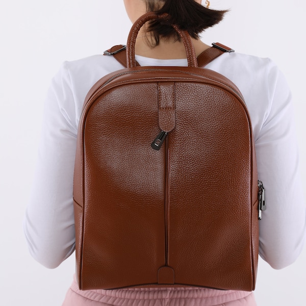 Handmade Leather Work Women Backpack, Mini Backpack, Leather Satchel, Laptop Bag, Cowhide Purse, Teacher Cute Small Backpack, Zipper  Bag