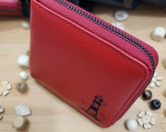 Leather Zip Around Wallet, Women Leather Wallet, Men Leather Wallet, Leather Card Holder, Unisex Zipper Wallet, Red Personalized Wallet