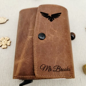 Personalized Card Holder Wallet, Handwriting Wallets for Men, Engraved Leather Wallet, Christmas Gift for Him, Front Pocket Wallet