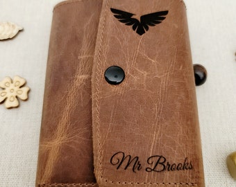Personalized Card Holder Wallet, Handwriting Wallets for Men, Engraved Leather Wallet, Christmas Gift for Him, Front Pocket Wallet