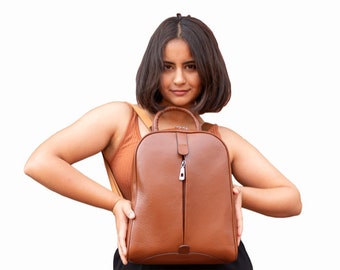 Brown Leather Backpack, Mother's Day Gift, Laptop Backpack, Mini Backpack, Best Leather Backpack, Perfect Gift for Her School