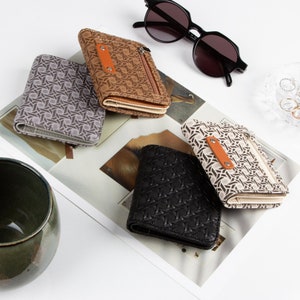 Cartera RFID pequeña y delgada de cuero para mujer, cartera minimalista personalizada para mamá, cartera titular de tarjeta de crédito con moneda, cartera de regalo de Navidad