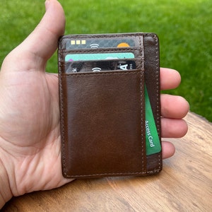 Portefeuille en cuir minimaliste, Portefeuille mince pour homme, Porte-cartes de crédit minimaliste RFID, Portefeuille mince pour homme avec poche frontale, Portefeuille mince personnalisé