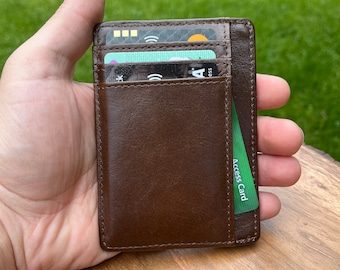 Portefeuille en cuir minimaliste, Portefeuille mince pour homme, Porte-cartes de crédit minimaliste RFID, Portefeuille mince pour homme avec poche frontale, Portefeuille mince personnalisé