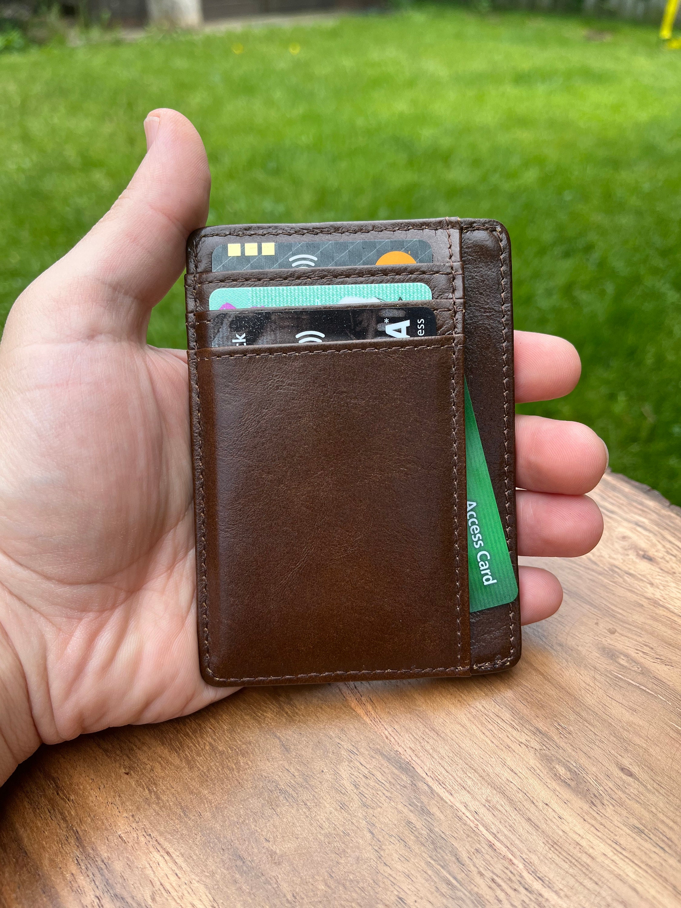 Brown Leather Men's Long Wallet Bifold Brown Slim Front Pocket Wallet –  iwalletsmen