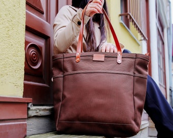 Brown Canvas Tote Bag, Canvas Purse for Women, Personalized Canvas Bag, Large Canvas Tote Bag, Canvas Tote Pockets, Canvas Laptop Bag