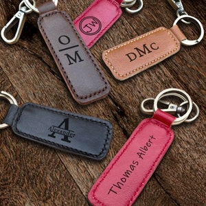 Personalized Leather Keychain, Customized Leather Key ring, Engraved Leather Key Tag, Keychain for Men Women, Embossed Leather Key Holder