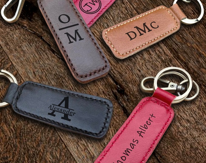 Personalized Leather Keychain, Customized Leather Key ring, Engraved Leather Key Tag, Keychain for Men Women, Embossed Leather Key Holder