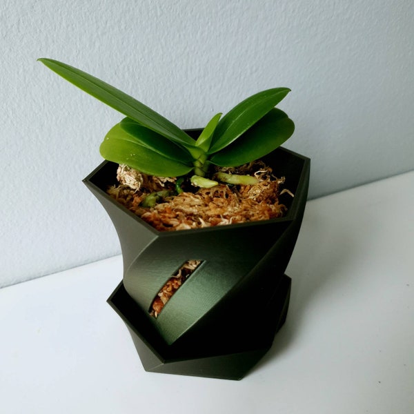 Orchid Pot Special Mystic Green 2" 3" 4" 5" 6", Maceta impresa en 3D con ranuras