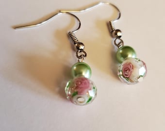 mint green and floral earrings