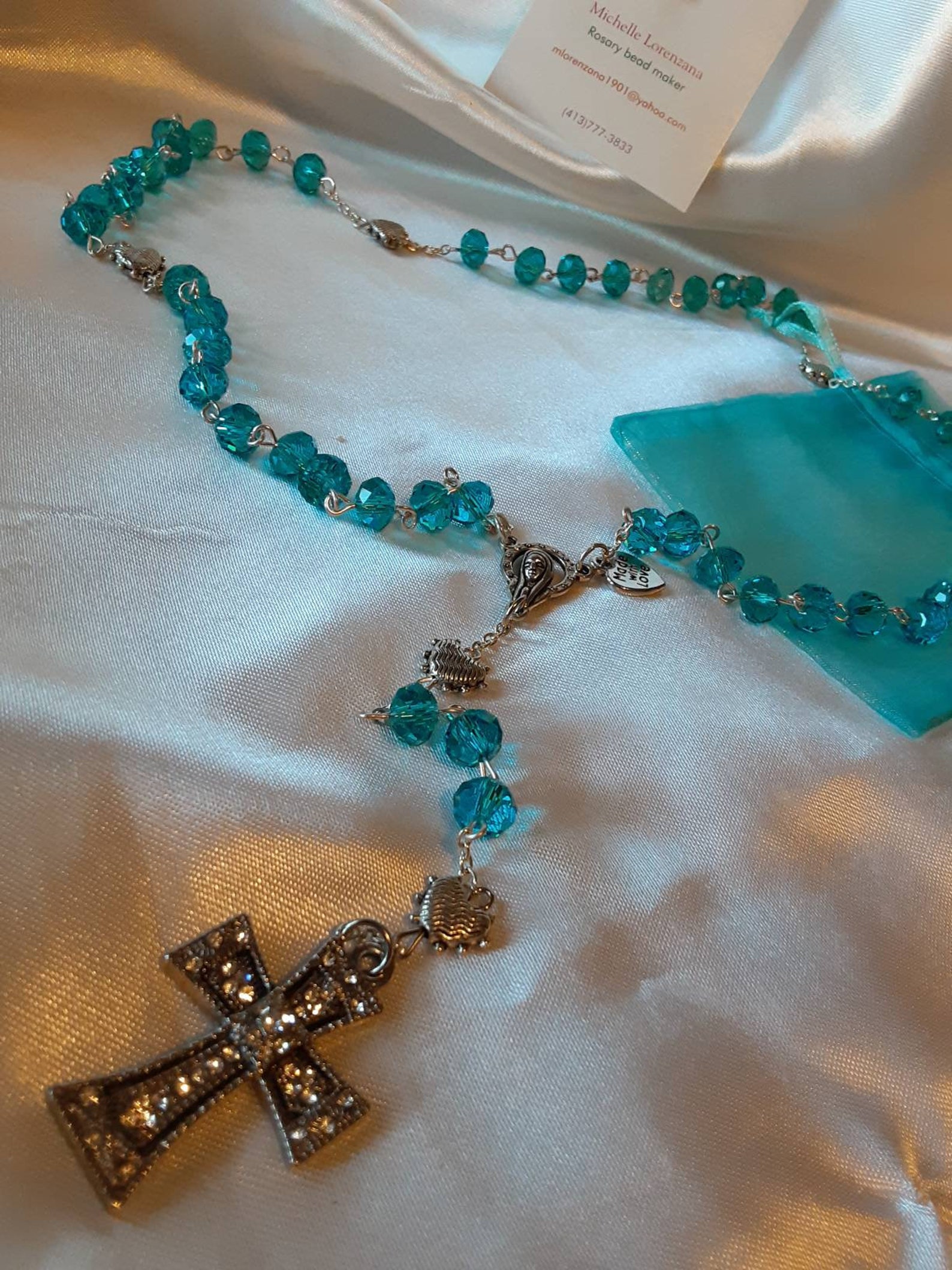 Light Blue Rosary With Metal Hearts Etsy