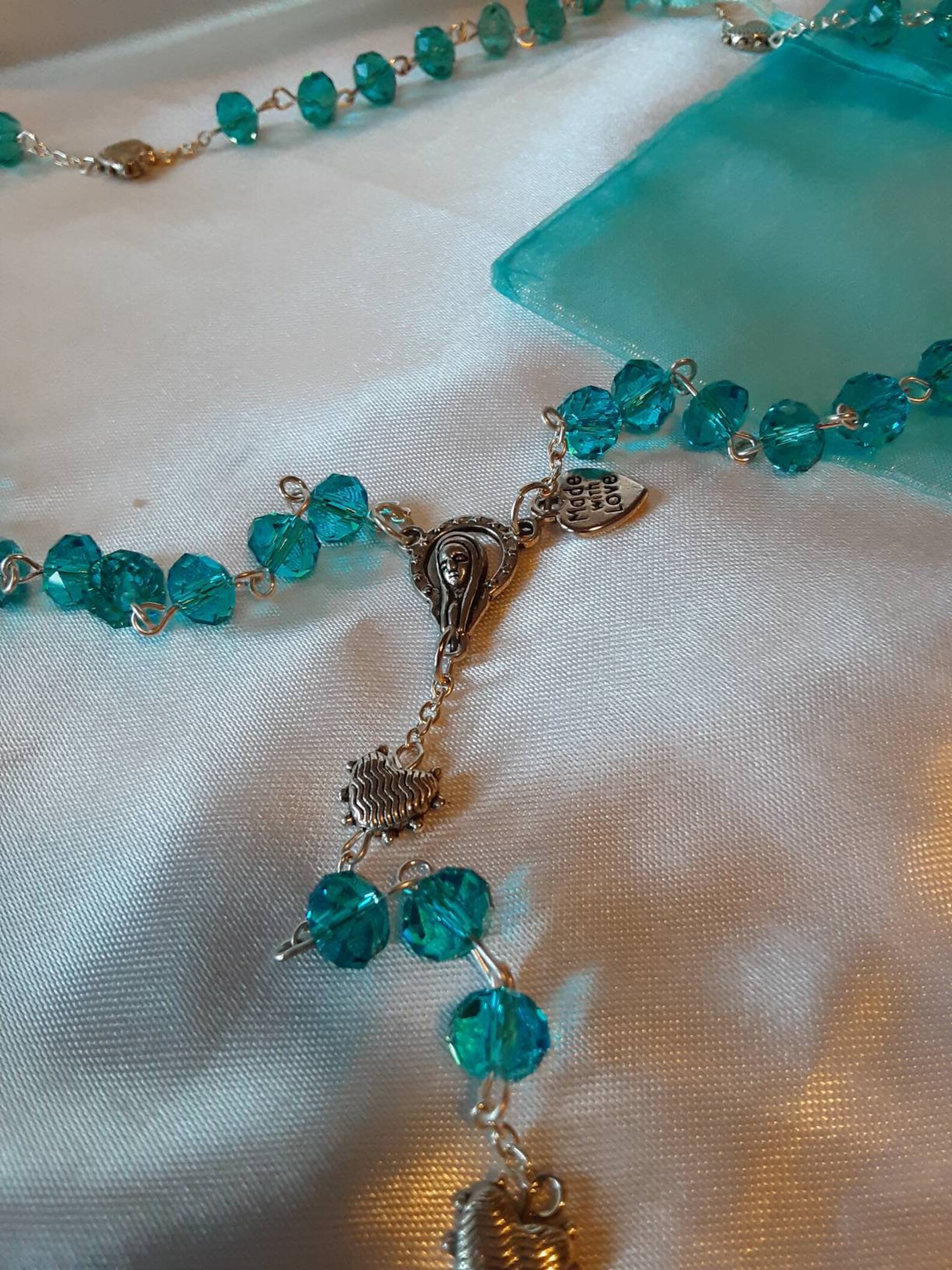 Light Blue Rosary With Metal Hearts Etsy