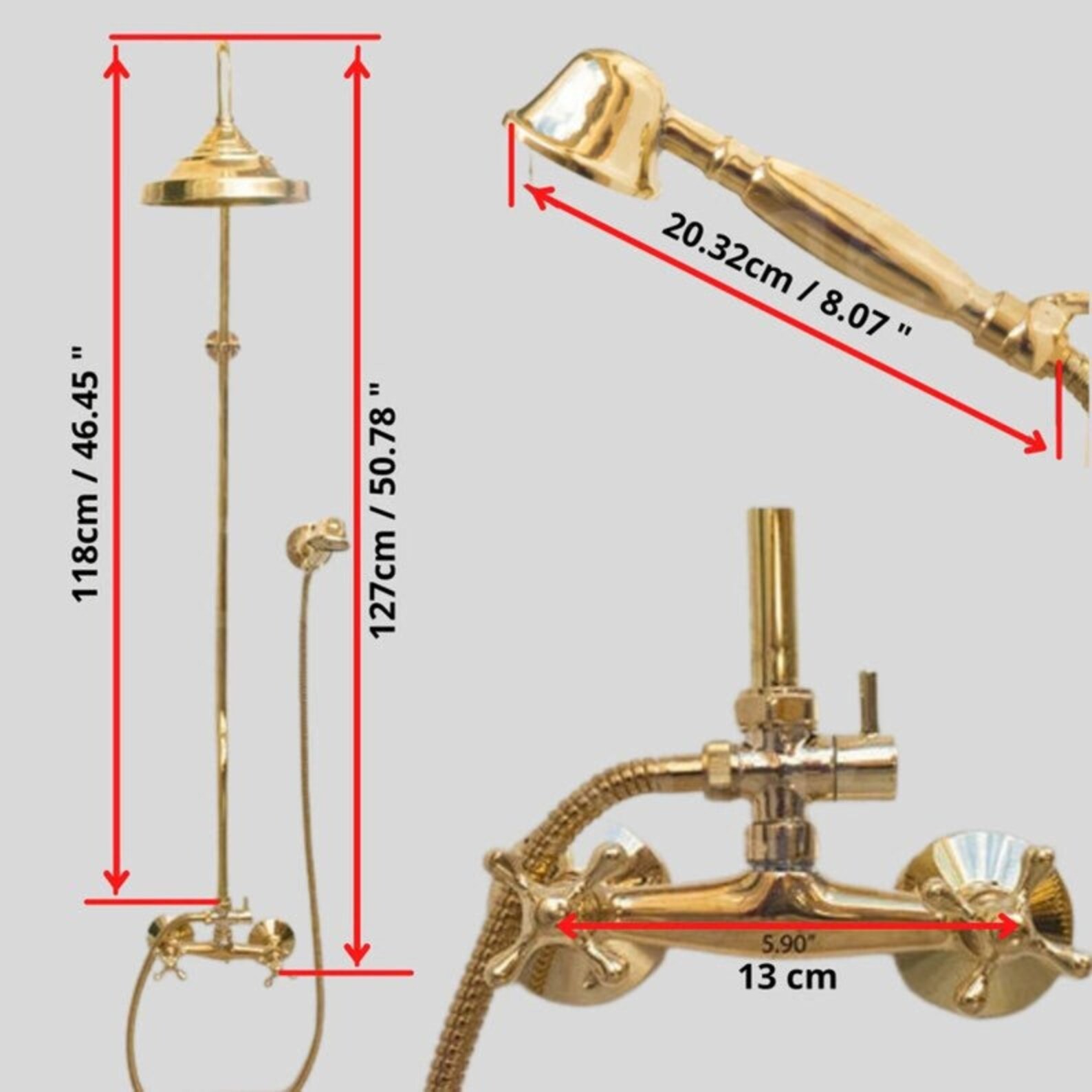 Solid Brass Shower Faucet With Shower Head Antique Brass Etsy