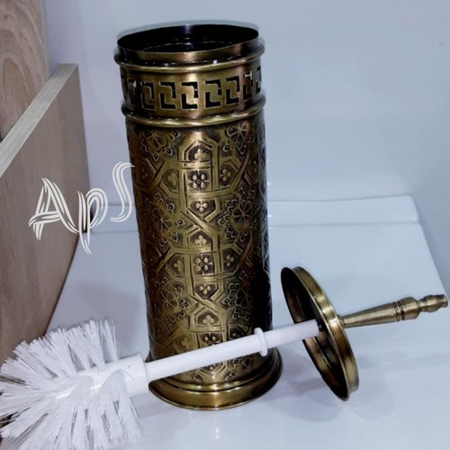 Moroccan Bathroom Brass Plastic Storage Basket Toilet Brushes / shops Toilet Brushes Brass Storage Basket