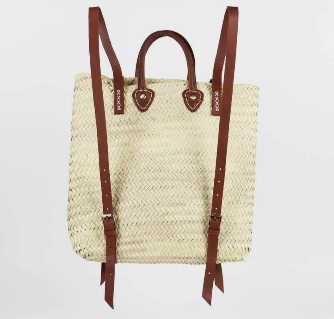 Straw Basket Backpack Straw Beach Bag Boho Backpack Etsy