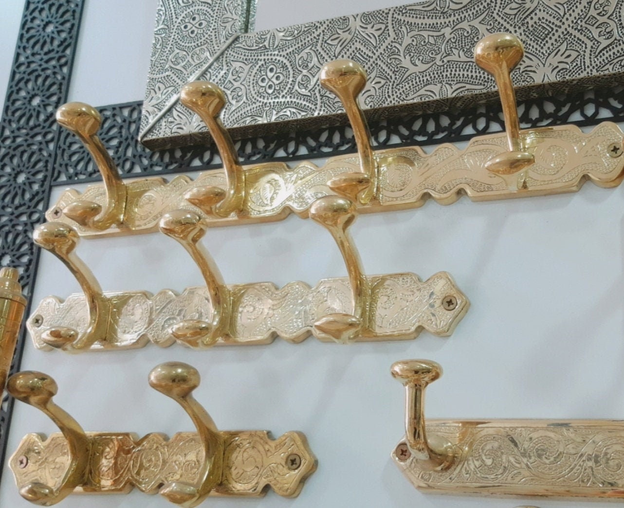 Wall Mount Brass Coat Rack brass Hook Moroccan Etched Etsy