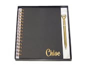 Personalised Notebook Pen and Book Gift Set Hardback with Spiral Pink, Black or Purple Customise Your Own NoteBook Sticker