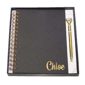 Personalised Notebook | Pen and Book Gift Set | Hardback with Spiral | Pink, Black or Purple | Customise Your Own NoteBook | Sticker