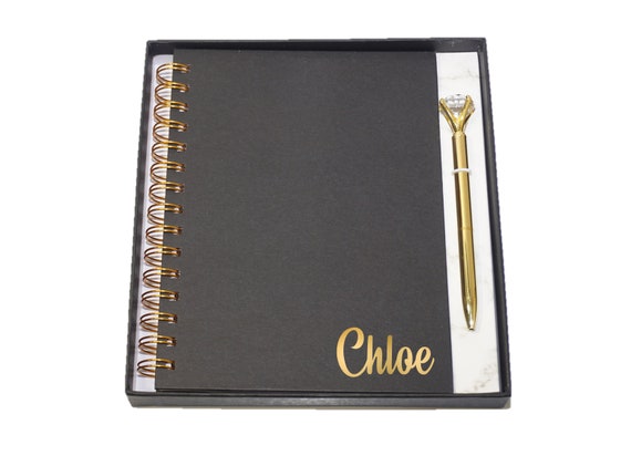 Personalised Notebook | Pen and Book Gift Set | Hardback with Spiral | Pink, Black or Purple | Customise Your Own NoteBook | Sticker