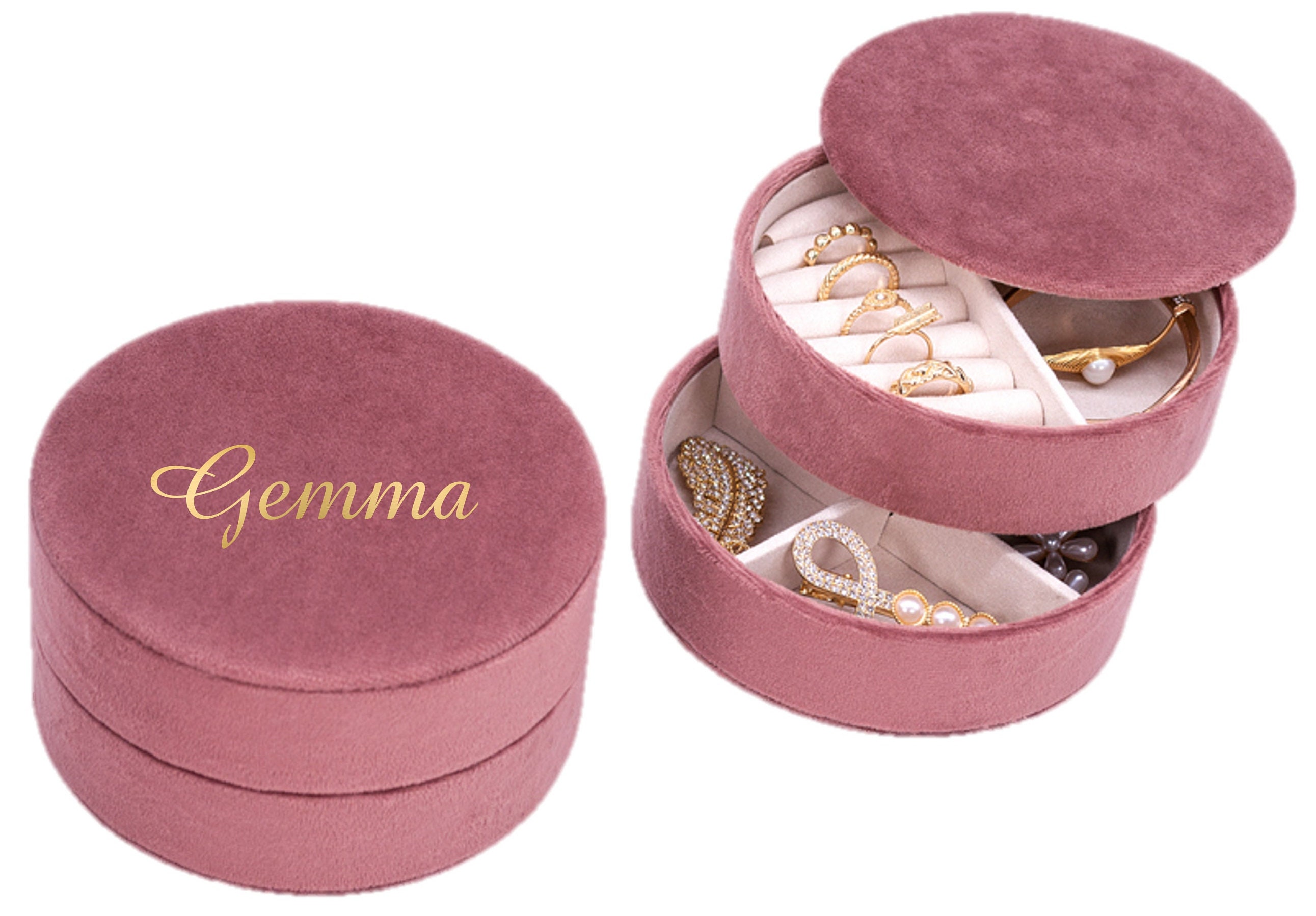 Personalised Large Circle Jewellery Box Velvet Jewellery Box Etsy