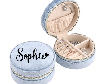 Personalised Jewellery Box | Circle Velvet  | Travel Gift Box | Teenager Gift | Bride Jewellery Box | Customise Your Own Jewellery Box