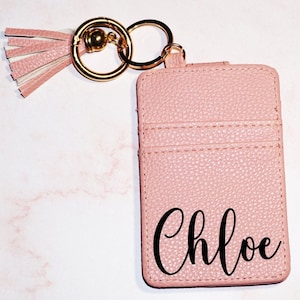 Personalisierter Name/Initiale/Monogramm Leder Kartenetui mit Quaste Schlüsselring