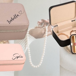 Personalised Leather Jewellery Box | Rectangle Jewellery Box | Gift | Black, Pink and  Grey | Customise Your Jewellery Box | Your Text Here