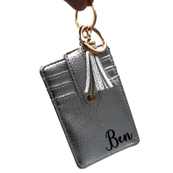 Personalised Name/Initial/Monogram Leather Card Holder Case with Tassel Keyring