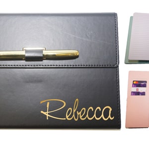 Planificador de organización de cuadernos personalizados / Cuero vegano / Tarjetero rosa, negro o aguamarina / Personalice su propio cuaderno / Excelente regalo