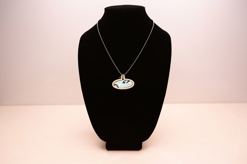 Aqua Bandana NecklacePendantWood Embroidery HoopBo-Ho NecklaceCute NecklaceOOTDBohemianStatement NecklaceBandana JewelryHandmade