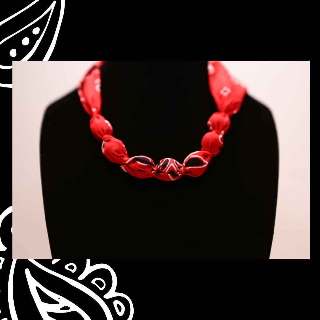 Red Bandana Necklace/Western Necklace/Fabric Wrap Beads/Boho Etsy