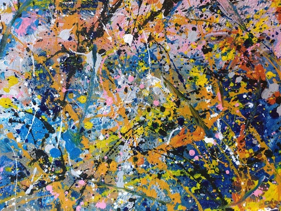 Splatter Abstract Acrylic Painting – Cosmic Snowstorm, 20x16