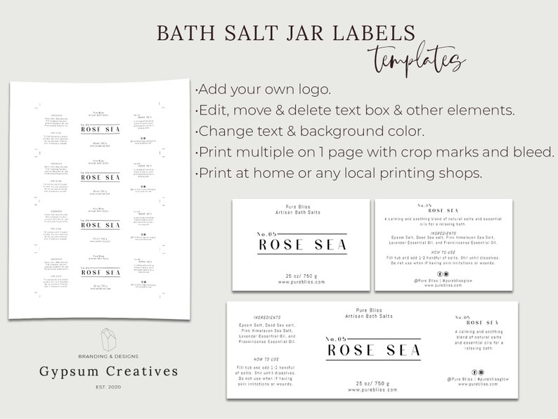 Editable and Printable Bath Salt Labels Body Scrub Label | Etsy