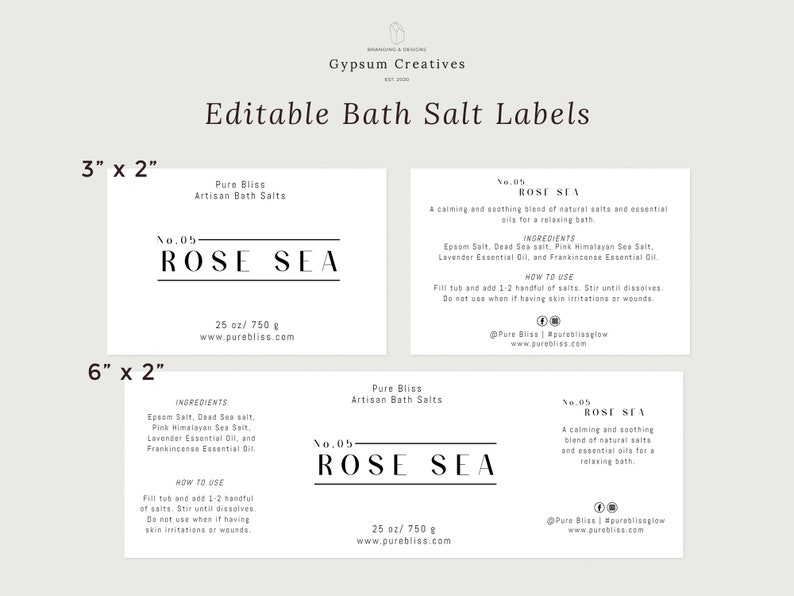 Editable and Printable Bath Salt Labels Body Scrub Label | Etsy