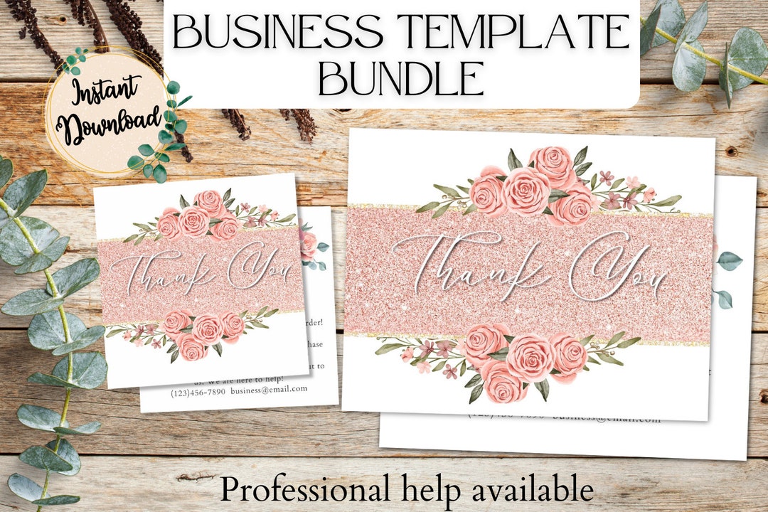 Thank You Card Business Template Rose Gold Watercolor Floral Thank You ...