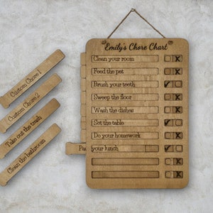 Custom Wooden Chore Chart - Personalized Organization for Daily Tasks with Additional Chore Inserts