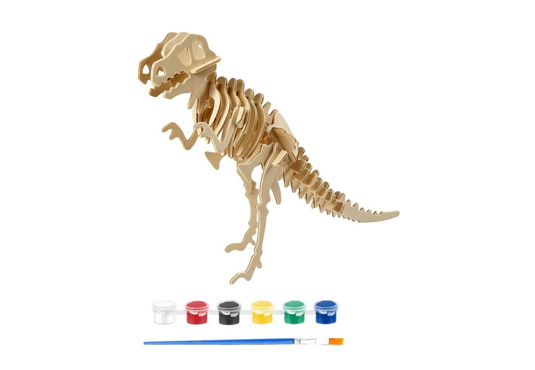 3D Dinosaur Wooden Construction Kit With Paint and Brush DIY Craft Kit ...