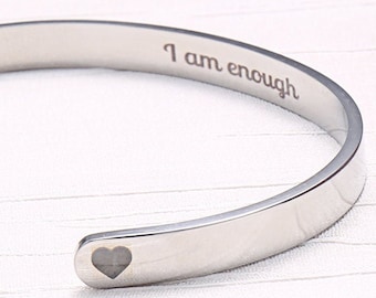 I Am Enough Motivational and Inspirational Cuff Mantra Bracelet