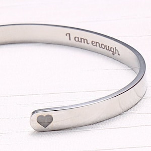 I Am Enough Motivational and Inspirational Cuff Mantra Bracelet image 1