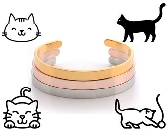 Cat Engraved Cuff Bracelets for Women