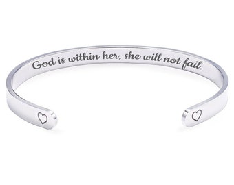 Psalm 46:5 God Is Within Her She Will Not Fail Secret Message Cuff Bracelet Religious Jewelry