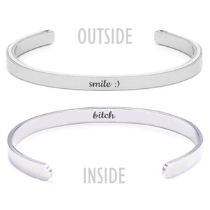 Smile Bitch Secret Message Stainless Steel Cuff Bracelet