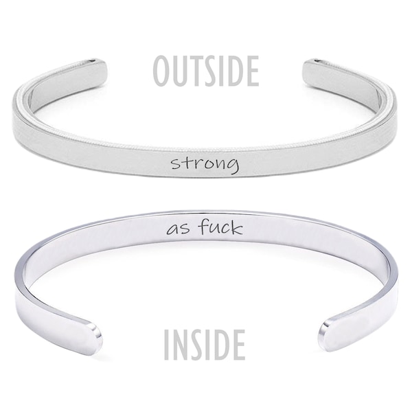 Strong as F Motivational and Inspirational Hidden Message Mantra Cuff Bracelet