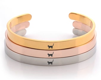 Black Cat Engraved Cuff Bracelet for Women 2