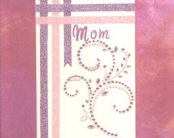 MD022 Mothers Day Greeting Card Elegant & Delightful Crystal Flowing Swirls Glitter Trim 3D Handmade one-of-a-kind OOAK Unique 5x7
