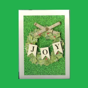 Christmas  Greeting Card Sparkly Traditional Christmas Wreath JOY Glitter Handmade one-of-a-kind OOAK Unique 5x7  CM094