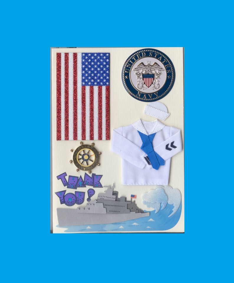Thank You Greeting Card Thank You For Your Service Us Navy Shield Military Sailor Ship Handmade One Of A Kind Ooak Dimensional 5x7 Tya015 Paper Greeting Cards Shivartdewas Com